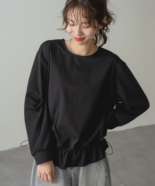 ANNA LUNA(アンナルナ)の「【ANNA LUNA】 ストレッチ 素材 で着心地◎裾異素材 フリル プルオーバー(Tシャツ/カットソー・レディース・グレー/ブラック・MEDIUM)」の6枚目の写真