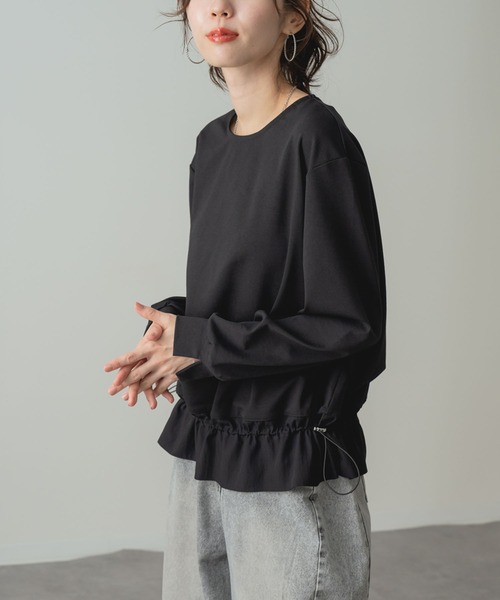 ANNA LUNA(アンナルナ)の「【ANNA LUNA】 ストレッチ 素材 で着心地◎裾異素材 フリル プルオーバー(Tシャツ/カットソー・レディース・グレー/ブラック・MEDIUM)」の7枚目の写真