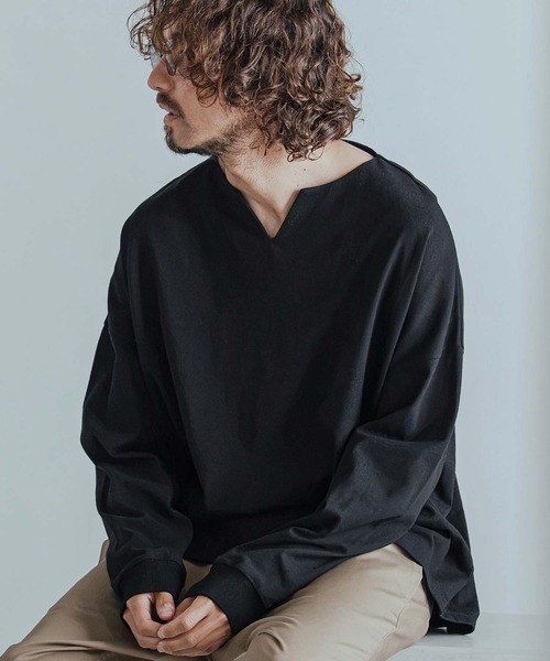 Magine（マージン）の「mlt5773-Heavyweight Open-End Jersey Key Neck T-Shirt キーネックTシャツ(MGN-263-027)（Tシャツ/カットソー・メンズ・ブラック/キナリ・44/46/48）」の3枚目の写真