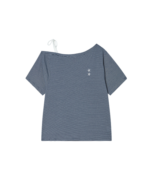 NYXX(エヌワイエックスエックス)の「TNSW KNOT OFF SHOULDER NAVY(Tシャツ/カットソー・レディース・ネイビー・FREE)」の1枚目の写真