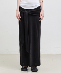 WRAP TIE LONG SKIRT_BLACK