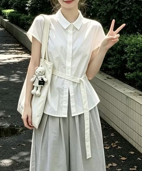 AsheKsha(アシクシャ)の「リボン付きウエストマーク半袖シャツ(シャツ/ブラウス・レディース・ホワイト・S/M)」の8枚目の写真