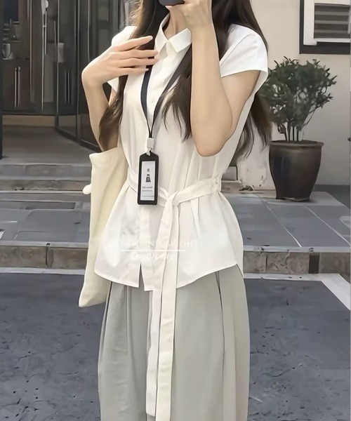 AsheKsha(アシクシャ)の「リボン付きウエストマーク半袖シャツ(シャツ/ブラウス・レディース・ホワイト・S/M)」の9枚目の写真