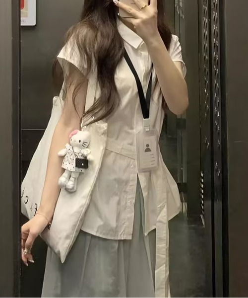 AsheKsha(アシクシャ)の「リボン付きウエストマーク半袖シャツ(シャツ/ブラウス・レディース・ホワイト・S/M)」の12枚目の写真