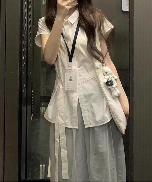 AsheKsha(アシクシャ)の「リボン付きウエストマーク半袖シャツ(シャツ/ブラウス・レディース・ホワイト・S/M)」の13枚目の写真