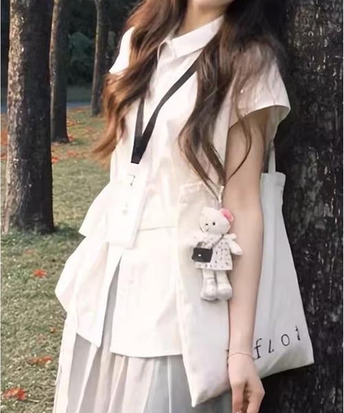 AsheKsha(アシクシャ)の「リボン付きウエストマーク半袖シャツ(シャツ/ブラウス・レディース・ホワイト・S/M)」の14枚目の写真