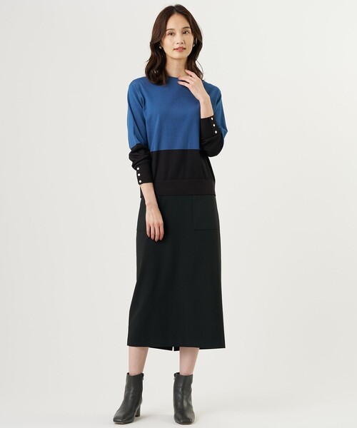 J.PRESS Ladies（J.プレス レディス）の「Vis/Peスパーク カラーブロッキング ニット（ニット/セーター・レディース・アイボリー系1/ダルブルー系1・SMALL）」の3枚目の写真