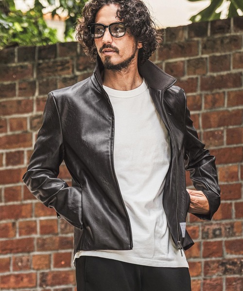 wjk reluxe(ダブルジェーケーリラックス)の「mj11771- Stand Collar Synthetic Leather Riders Jacket ライダースジャケット(WR26W-01)(ライダースジャケット・メンズ・ブラック/グレー/ブラウン・L/M/S)」の4枚目の写真