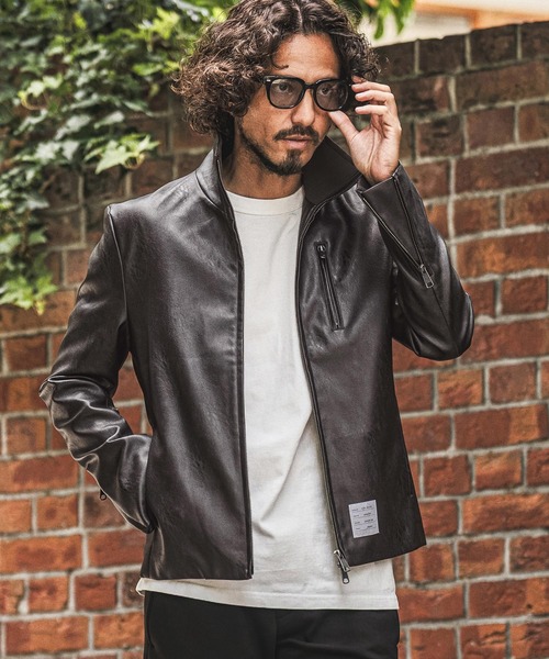 wjk reluxe(ダブルジェーケーリラックス)の「mj11771- Stand Collar Synthetic Leather Riders Jacket ライダースジャケット(WR26W-01)(ライダースジャケット・メンズ・ブラック/グレー/ブラウン・L/M/S)」の5枚目の写真