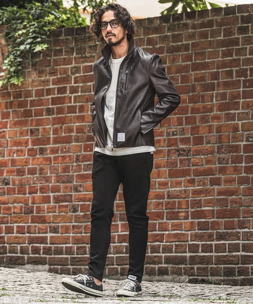 wjk reluxe(ダブルジェーケーリラックス)の「mj11771- Stand Collar Synthetic Leather Riders Jacket ライダースジャケット(WR26W-01)(ライダースジャケット・メンズ・ブラック/グレー/ブラウン・L/M/S)」の7枚目の写真