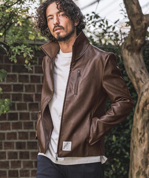 wjk reluxe(ダブルジェーケーリラックス)の「mj11771- Stand Collar Synthetic Leather Riders Jacket ライダースジャケット(WR26W-01)(ライダースジャケット・メンズ・ブラック/グレー/ブラウン・L/M/S)」の10枚目の写真