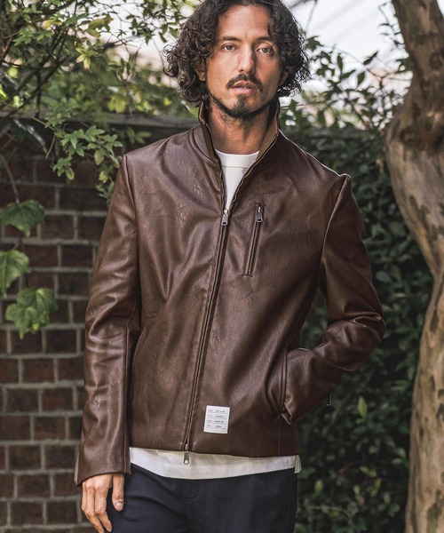 wjk reluxe(ダブルジェーケーリラックス)の「mj11771- Stand Collar Synthetic Leather Riders Jacket ライダースジャケット(WR26W-01)(ライダースジャケット・メンズ・ブラック/グレー/ブラウン・L/M/S)」の11枚目の写真