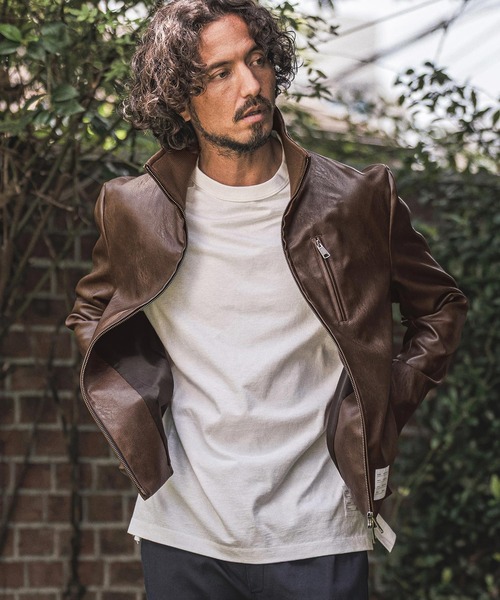 wjk reluxe(ダブルジェーケーリラックス)の「mj11771- Stand Collar Synthetic Leather Riders Jacket ライダースジャケット(WR26W-01)(ライダースジャケット・メンズ・ブラック/グレー/ブラウン・L/M/S)」の12枚目の写真
