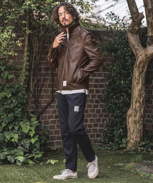 wjk reluxe(ダブルジェーケーリラックス)の「mj11771- Stand Collar Synthetic Leather Riders Jacket ライダースジャケット(WR26W-01)(ライダースジャケット・メンズ・ブラック/グレー/ブラウン・L/M/S)」の14枚目の写真