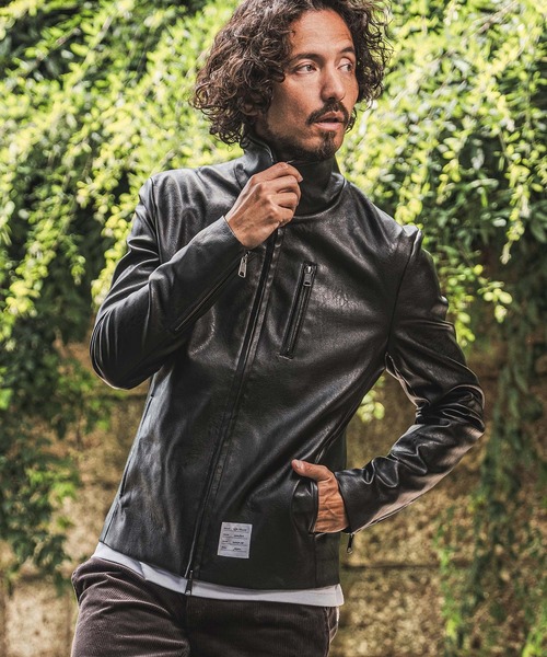 wjk reluxe(ダブルジェーケーリラックス)の「mj11771- Stand Collar Synthetic Leather Riders Jacket ライダースジャケット(WR26W-01)(ライダースジャケット・メンズ・ブラック/グレー/ブラウン・L/M/S)」の18枚目の写真