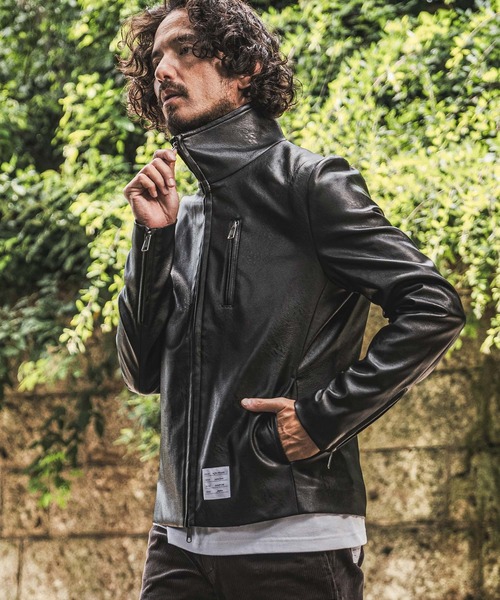 wjk reluxe(ダブルジェーケーリラックス)の「mj11771- Stand Collar Synthetic Leather Riders Jacket ライダースジャケット(WR26W-01)(ライダースジャケット・メンズ・ブラック/グレー/ブラウン・L/M/S)」の19枚目の写真