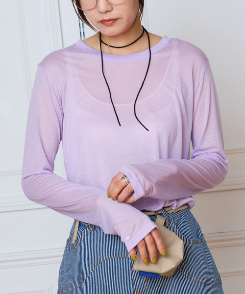 BASERANGE(ベースレンジ)の「Baserange ベースレンジ LONG SLEEVE TEE TTLSLY-AW26(Tシャツ/カットソー・レディース・パープル/チャコールグレー・FREE)」の2枚目の写真