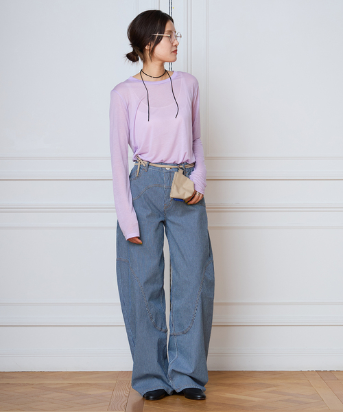 BASERANGE(ベースレンジ)の「Baserange ベースレンジ LONG SLEEVE TEE TTLSLY-AW26(Tシャツ/カットソー・レディース・パープル/チャコールグレー・FREE)」の4枚目の写真