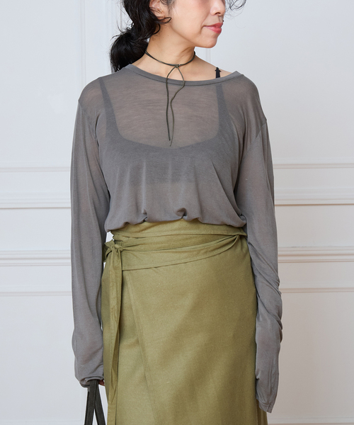 BASERANGE(ベースレンジ)の「Baserange ベースレンジ LONG SLEEVE TEE TTLSLY-AW26(Tシャツ/カットソー・レディース・パープル/チャコールグレー・FREE)」の5枚目の写真