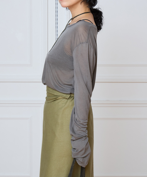BASERANGE(ベースレンジ)の「Baserange ベースレンジ LONG SLEEVE TEE TTLSLY-AW26(Tシャツ/カットソー・レディース・パープル/チャコールグレー・FREE)」の6枚目の写真