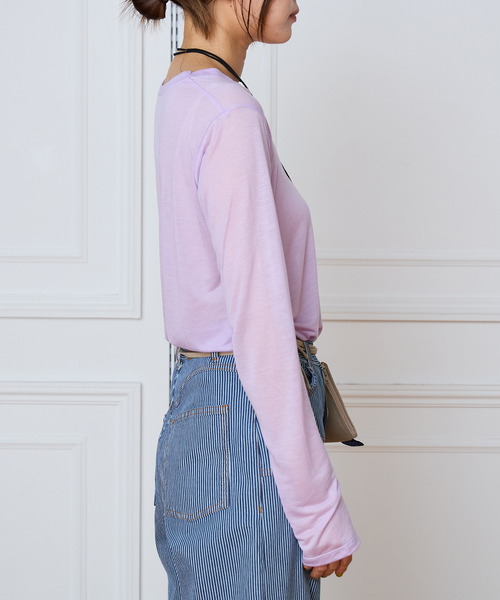 BASERANGE(ベースレンジ)の「Baserange ベースレンジ LONG SLEEVE TEE TTLSLY-AW26(Tシャツ/カットソー・レディース・パープル/チャコールグレー・FREE)」の7枚目の写真