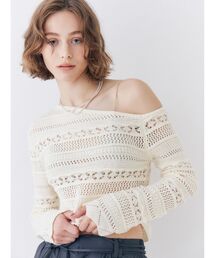 ワンショル透かし編みニット