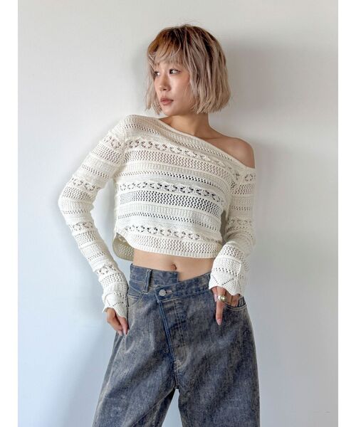 Ungrid(アングリッド)の「ワンショル透かし編みニット(ニット/セーター・レディース・ブラック/その他1/アイボリー・FREE)」の17枚目の写真