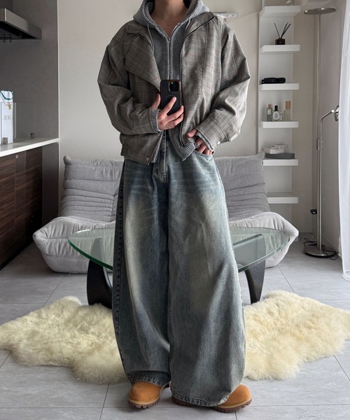 VELNUS（ベルナス）の「【VELNUS】Multiple Gimmick Short Check Blouson /マルチプルギミックショートチェックブルゾン（ブルゾン・メンズ・グレー/ベージュ・S/M/L）」の3枚目の写真