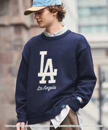 MLB Jacquard Logo Mohair Touch Knit / MLB別注 ジャガードロゴ刺繍 モヘアタッチニット＜帯電防止/マシンウォッシャブル＞