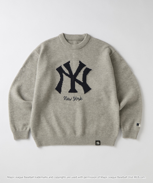 MLB(メジャーリーグベースボール)の「MLB Jacquard Logo Mohair Touch Knit / MLB別注 ジャガードロゴ刺繍 モヘアタッチニット<帯電防止/マシンウォッシャブル>(ニット/セーター・メンズ・ダークブラウン/アッシュグレー/アイボリー/ダークネイビー・S/M/L)」の5枚目の写真