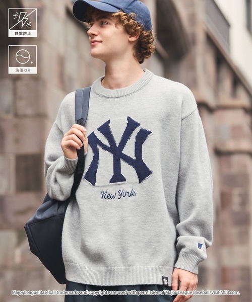 MLB(メジャーリーグベースボール)の「MLB Jacquard Logo Mohair Touch Knit / MLB別注 ジャガードロゴ刺繍 モヘアタッチニット<帯電防止/マシンウォッシャブル>(ニット/セーター・メンズ・ダークブラウン/アッシュグレー/アイボリー/ダークネイビー・S/M/L)」の20枚目の写真