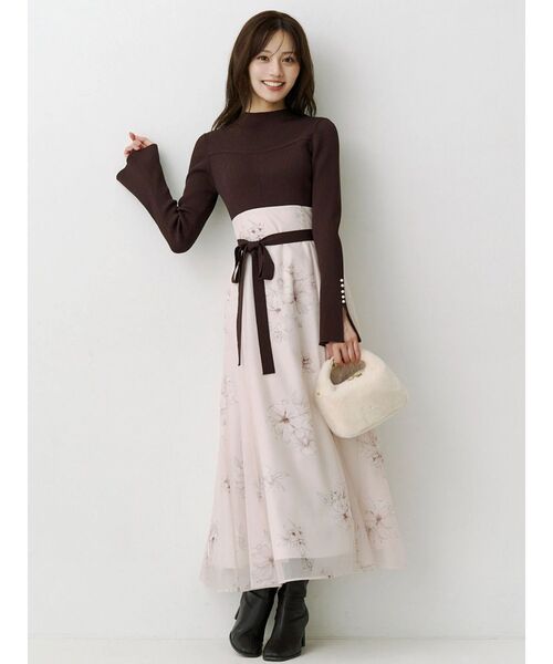 MERCURYDUO（マーキュリーデュオ）の「フラワードッキングワンピース（ワンピース・レディース・ブラウン/ブラック・SMALL/MEDIUM）」の4枚目の写真