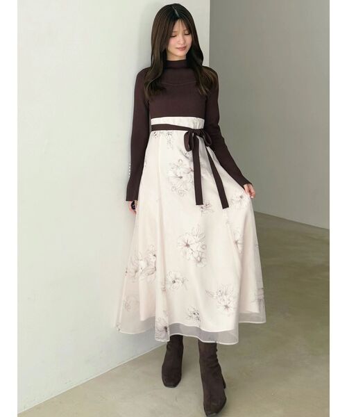 MERCURYDUO（マーキュリーデュオ）の「フラワードッキングワンピース（ワンピース・レディース・ブラウン/ブラック・SMALL/MEDIUM）」の9枚目の写真
