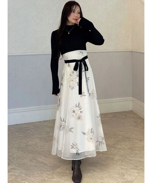 MERCURYDUO（マーキュリーデュオ）の「フラワードッキングワンピース（ワンピース・レディース・ブラウン/ブラック・SMALL/MEDIUM）」の14枚目の写真
