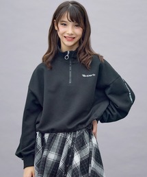 BISKEE（ビスキー）の「袖ライン ハーフジップ ショート丈 トレーナー トップス スウェット 長袖 韓国（スウェット）」