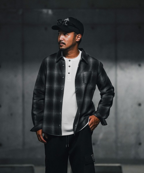 adamsJUGGLER（アダムスジャグラー）の「RTEG N/エスチェックロングシャツ（シャツ/ブラウス・メンズ・ブラック/ホワイト・XL/L/M）」の2枚目の写真