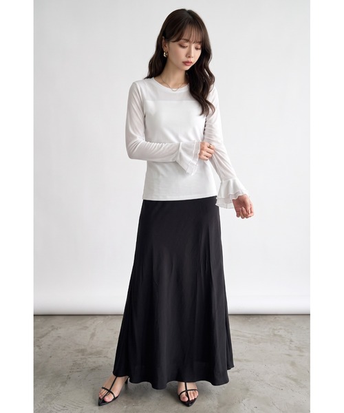 umune(ウムネ)の「シアー切り替えが華やぐ♪レイヤードに活躍するフェミニンカットソー(Tシャツ/カットソー・レディース・オフホワイト/ブラック/ブラウン・FREE)」の4枚目の写真