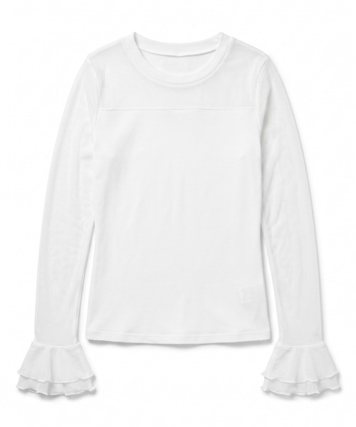 umune(ウムネ)の「シアー切り替えが華やぐ♪レイヤードに活躍するフェミニンカットソー(Tシャツ/カットソー・レディース・オフホワイト/ブラック/ブラウン・FREE)」の8枚目の写真