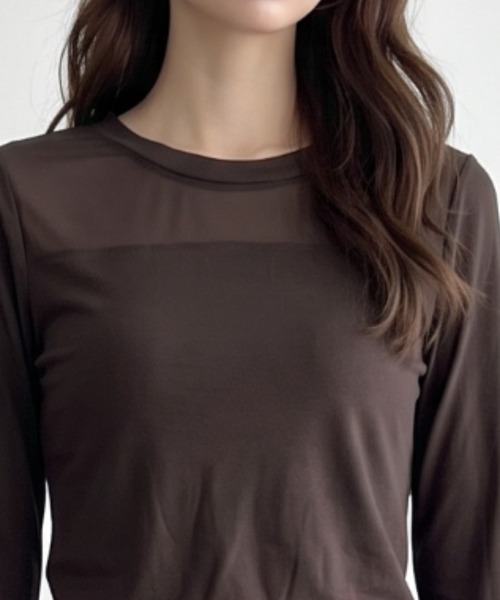 umune(ウムネ)の「シアー切り替えが華やぐ♪レイヤードに活躍するフェミニンカットソー(Tシャツ/カットソー・レディース・オフホワイト/ブラック/ブラウン・FREE)」の17枚目の写真