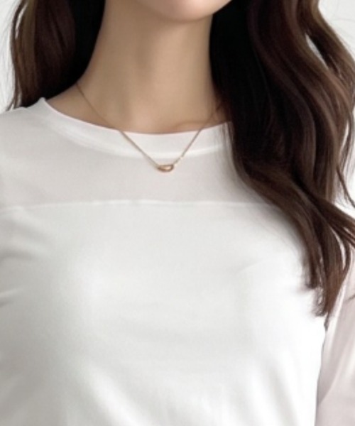 umune(ウムネ)の「シアー切り替えが華やぐ♪レイヤードに活躍するフェミニンカットソー(Tシャツ/カットソー・レディース・オフホワイト/ブラック/ブラウン・FREE)」の6枚目の写真
