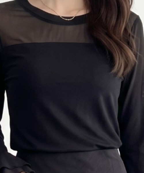 umune(ウムネ)の「シアー切り替えが華やぐ♪レイヤードに活躍するフェミニンカットソー(Tシャツ/カットソー・レディース・オフホワイト/ブラック/ブラウン・FREE)」の11枚目の写真