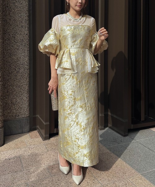 My shawty(マイシャウティー)の「jacquard off sholder dress(ドレス・レディース・イエロー/グリーン・FREE)」の2枚目の写真