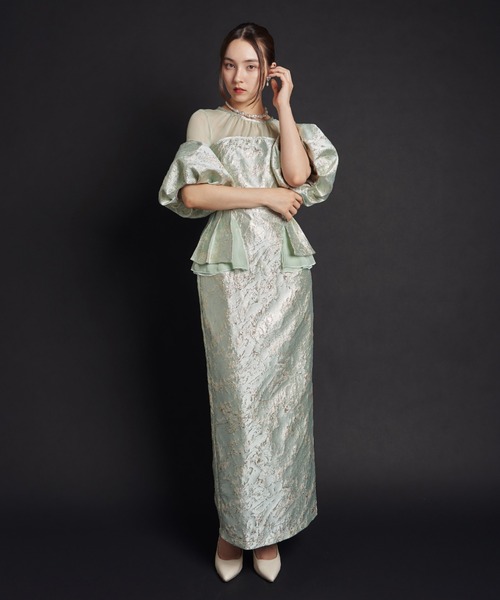 My shawty(マイシャウティー)の「jacquard off sholder dress(ドレス・レディース・イエロー/グリーン・FREE)」の1枚目の写真