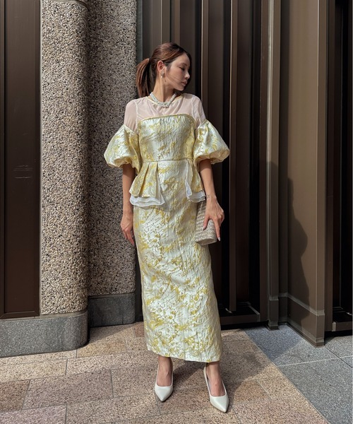 My shawty(マイシャウティー)の「jacquard off sholder dress(ドレス・レディース・イエロー/グリーン・FREE)」の3枚目の写真