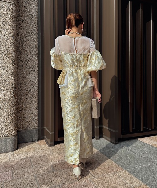 My shawty(マイシャウティー)の「jacquard off sholder dress(ドレス・レディース・イエロー/グリーン・FREE)」の4枚目の写真