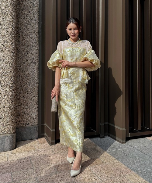 My shawty(マイシャウティー)の「jacquard off sholder dress(ドレス・レディース・イエロー/グリーン・FREE)」の5枚目の写真