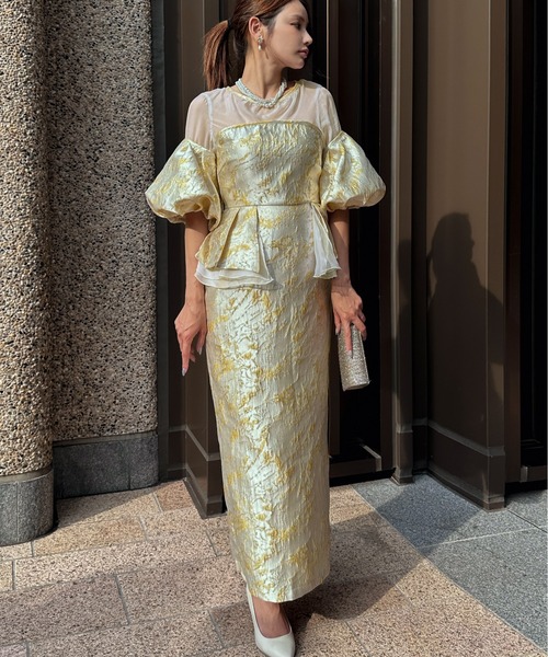 My shawty(マイシャウティー)の「jacquard off sholder dress(ドレス・レディース・イエロー/グリーン・FREE)」の6枚目の写真