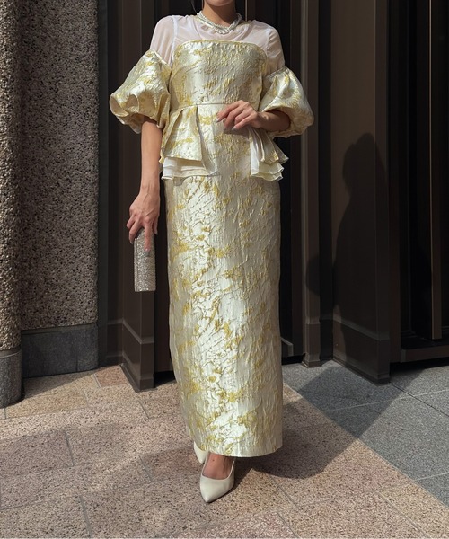 My shawty(マイシャウティー)の「jacquard off sholder dress(ドレス・レディース・イエロー/グリーン・FREE)」の7枚目の写真