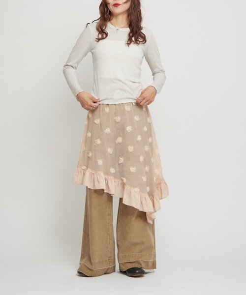 WILLOW(ウィロー)の「【willow】フラワーヘムラインレイヤードスカート(スカート・レディース・ブラック/ベージュ・ONE SIZE)」の15枚目の写真