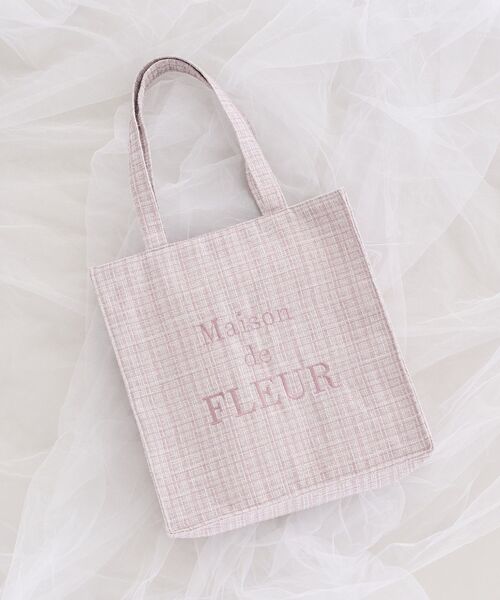 Maison de FLEUR(メゾンドフルール)の「ブランドロゴ刺繍ツイードスクエアトート(トートバッグ・レディース・ピンク/グレー・FREE)」の2枚目の写真